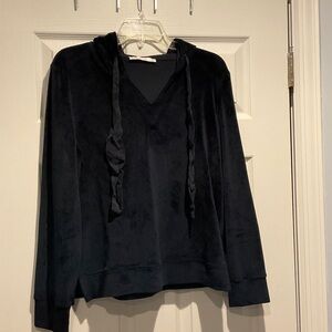 Dark blue velour hooded sweatshirt